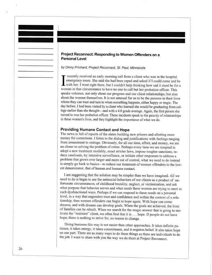 Responding to Women Offenders on a Personal Level